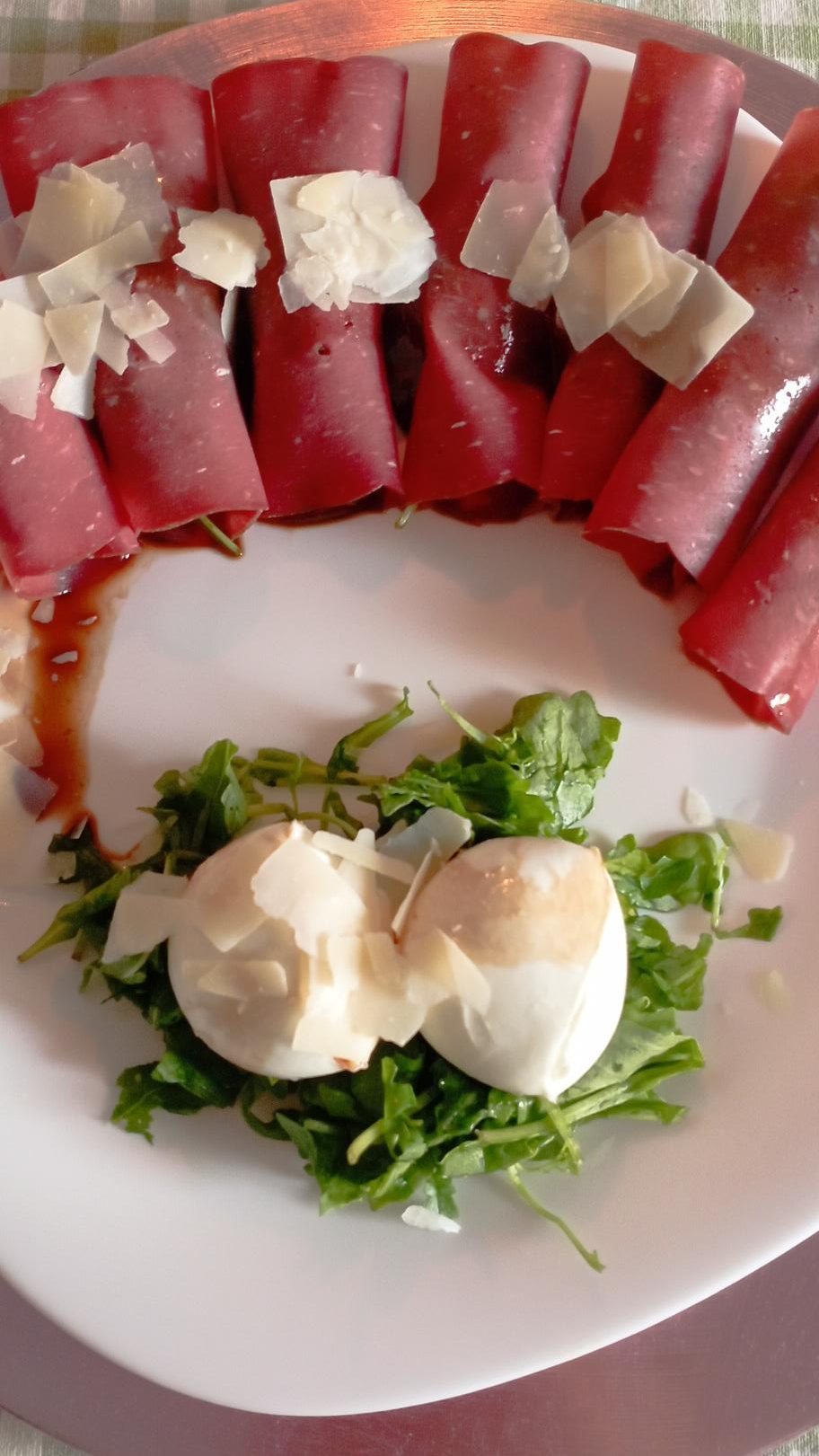 Refined Beef Carpaccio with Arugula and Fresh Buffalo Mozzarella Bocconcini