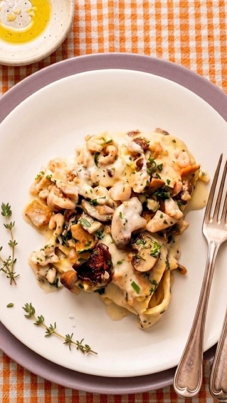 Homemade Savory Crepes with Mushrooms and Béchamel