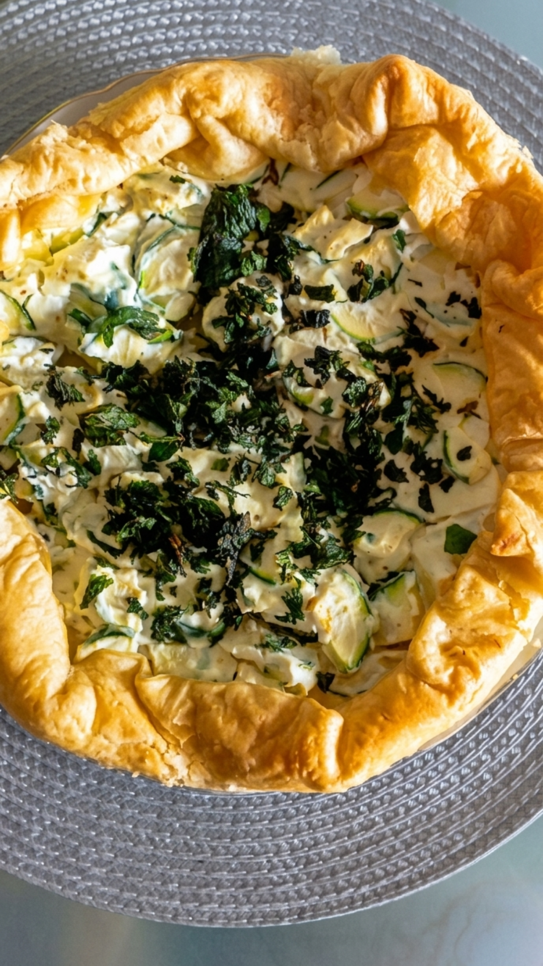 Garden-Inspired Ricotta Zucchini Quiche with Fresh Mint & Flaky Crust