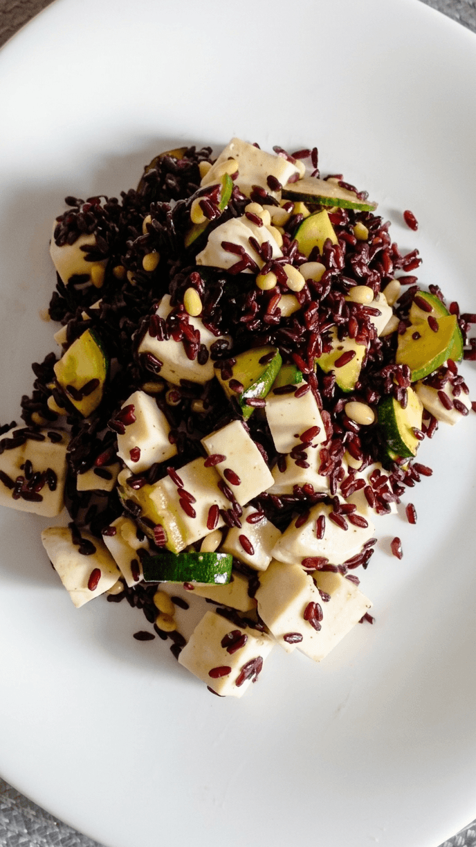 Venus Black Rice Salad with Zucchini, Mozzarella & Pine Nuts