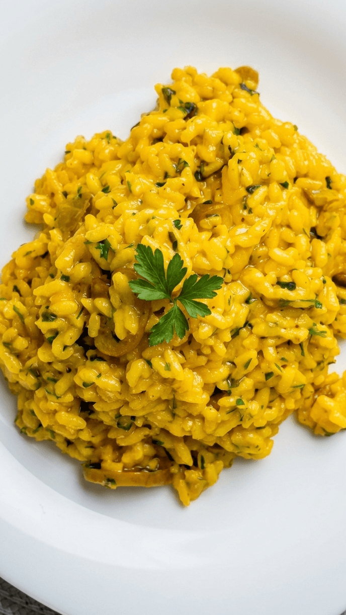 Creamy Saffron Mushroom Risotto. Authentic Italian Recipe