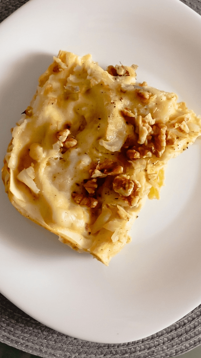 Cacio e Pepe Lasagne with Sautéed White Cabbage and Walnuts